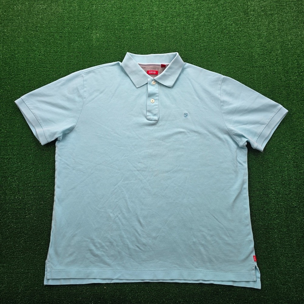 IZOD Classic Pique Knit Polo Shirt Mens XL Sky Blue Turquoise Golf Preppy